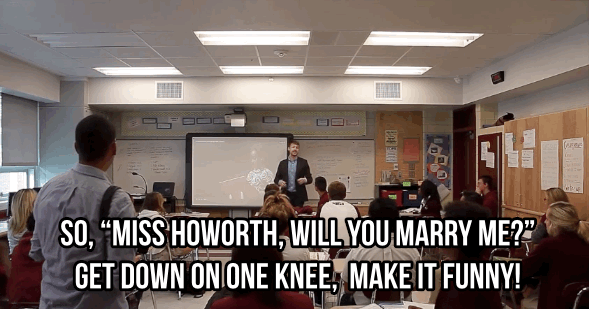 "I asked who the class clown was," Holt said. "They all pointed to a kid in the back. I said, 'OK, you — you need to propose to Ms. Howorth with your ring pop when the time is right. Then everyone else follow suit — make it natural.'"