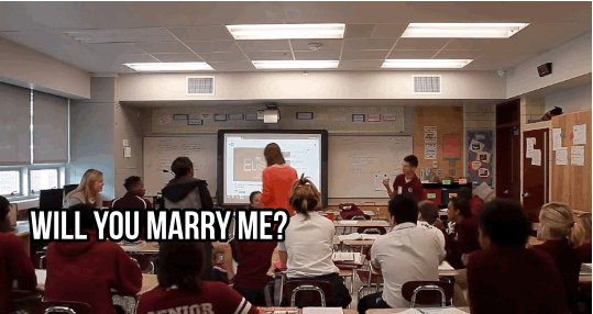 Finally, after all the students did their part, Holt walked in and popped the question.