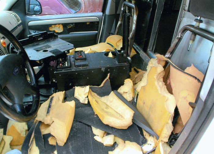 Interior of the police SUV after the officer found Primo "lying in the back coughing."