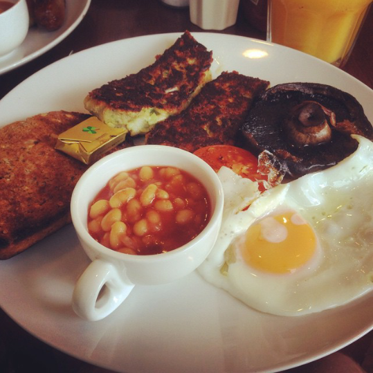 Worth the trip to Meanwood for The Well's quality veggie brekkie: Glamorgan sausages with a free-range egg, tomato, mushrooms, Heinz beans and toast from the local baker.