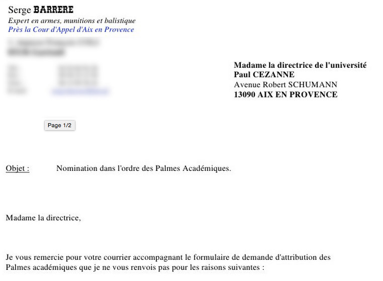 Les coordonnées de l'intéressé ont été floutées.