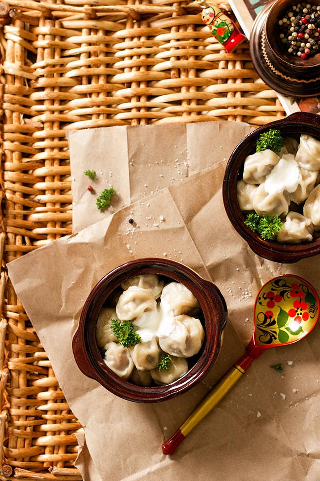 Looks like the love child of tortellini and a pierogi, and tastes as good as that sounds.Country: RussiaTypical Filling: Beef and/or potato.Recipe: Russian Meat Dumplings