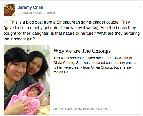 The group describes itself as "a public policy group" that "stands against the normalization of homosexuality within Singaporean society."