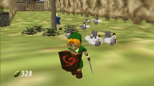 Child Link vs. Killer Cuccos. Who knew they would turn out to be one of his greatest enemies.
