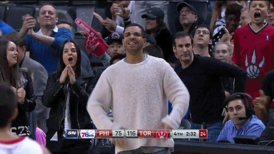 There he is! There's Drake! Excited as ever!