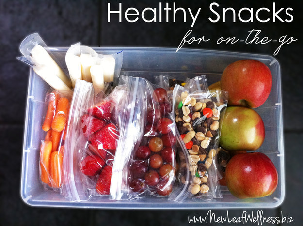 Prepare a box of grab-and-go snacks on Sundays so you always have something healthy to nosh on every day.