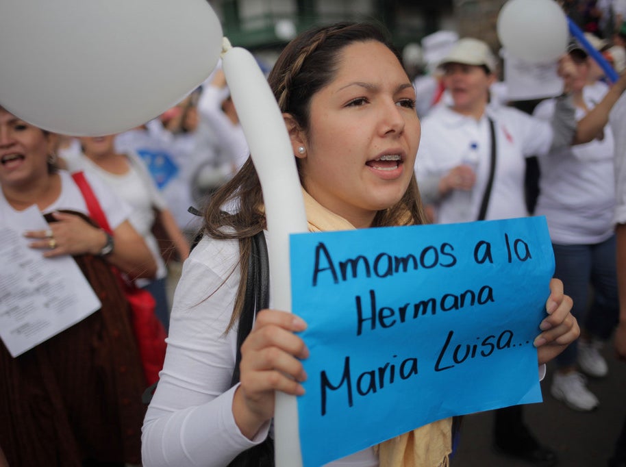 María Luisa Piraquive&#x27;s supporters march in Bogotá.