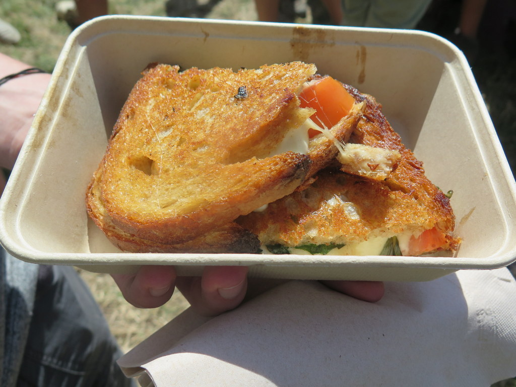 Hungover? Poor night's sleep? Let the Cheese Truck help. This is the mozzarella, tomato & basil, featuring Glastonbury-made mozzarella, tomato, fresh basil, and garlic olive oil, £6.