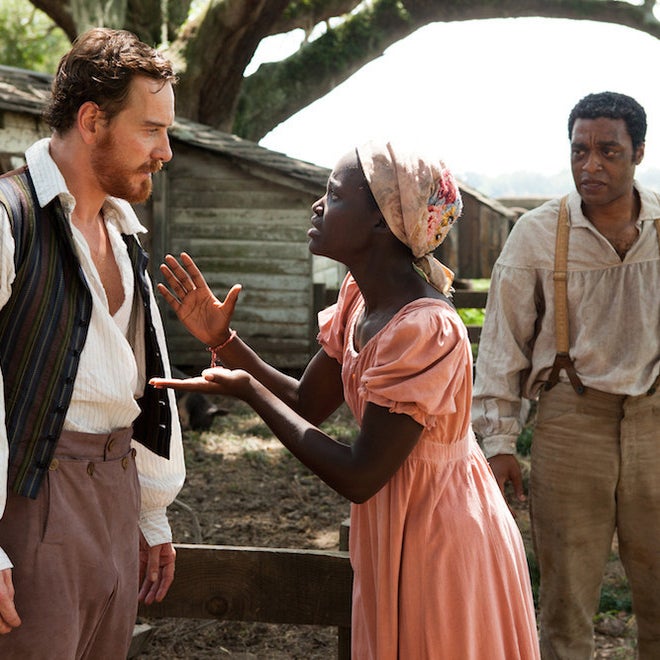 Michael Fassbender, Lupita Nyong'o and Chiwetel Ejiofor in "12 Years A Slave"