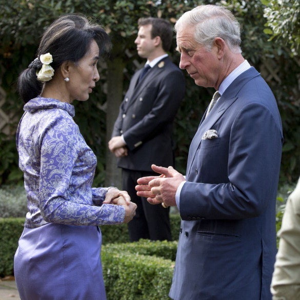 Suu Kyi with the U.K.&#x27;s Prince Charles in 2013