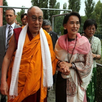 Suu Kyi with the Dalai Lama in 2013.