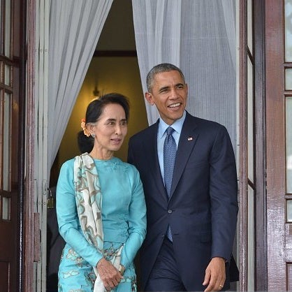 Suu Kyi with U.S. President Barack Obama in 2014