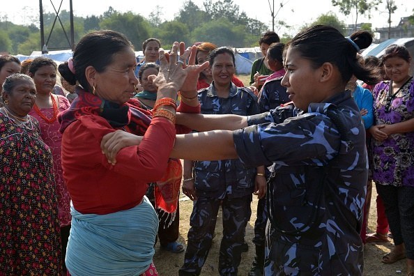 Nepalese police officers teach a session in Kathmandu on June 5.