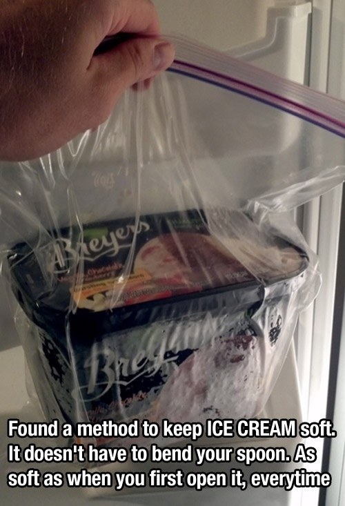 Keep ice cream soft in a sealable bag.