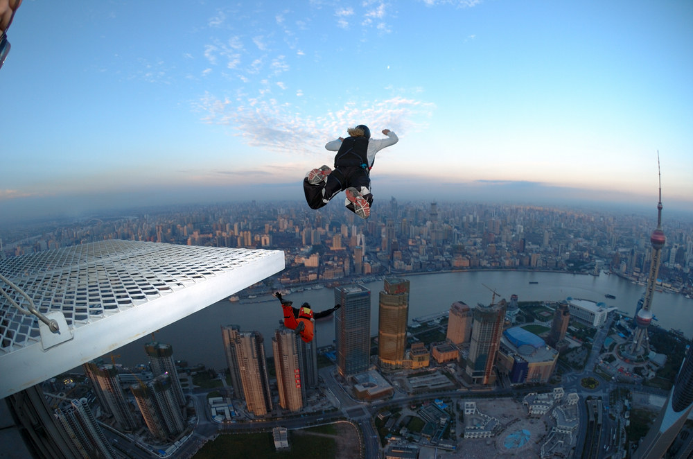 Some major cities have BASE jumping towers, including Shanghai and Kuala Lumpur.