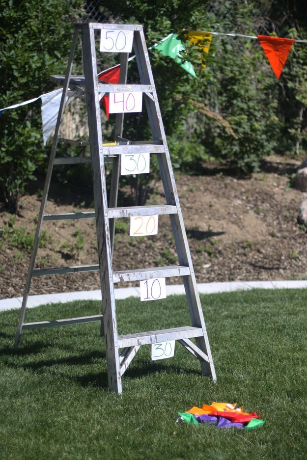 Grab a ladder from the garage and play bean bag toss.