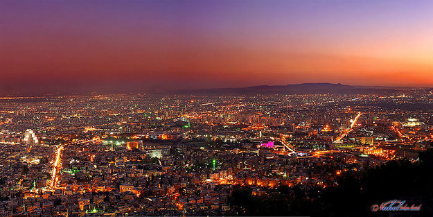 Hlavné mesto Damask v noci
