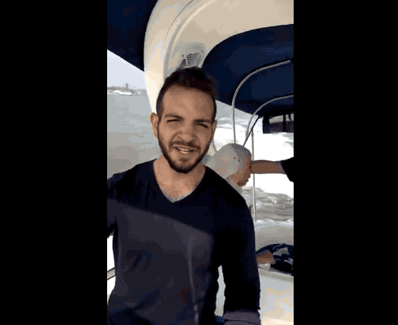 My colleague Alex Kantrowitz steering the boat. If you look closely you'll see a very scared tech reporter trying to interview someone while holding on for dear life behind him.