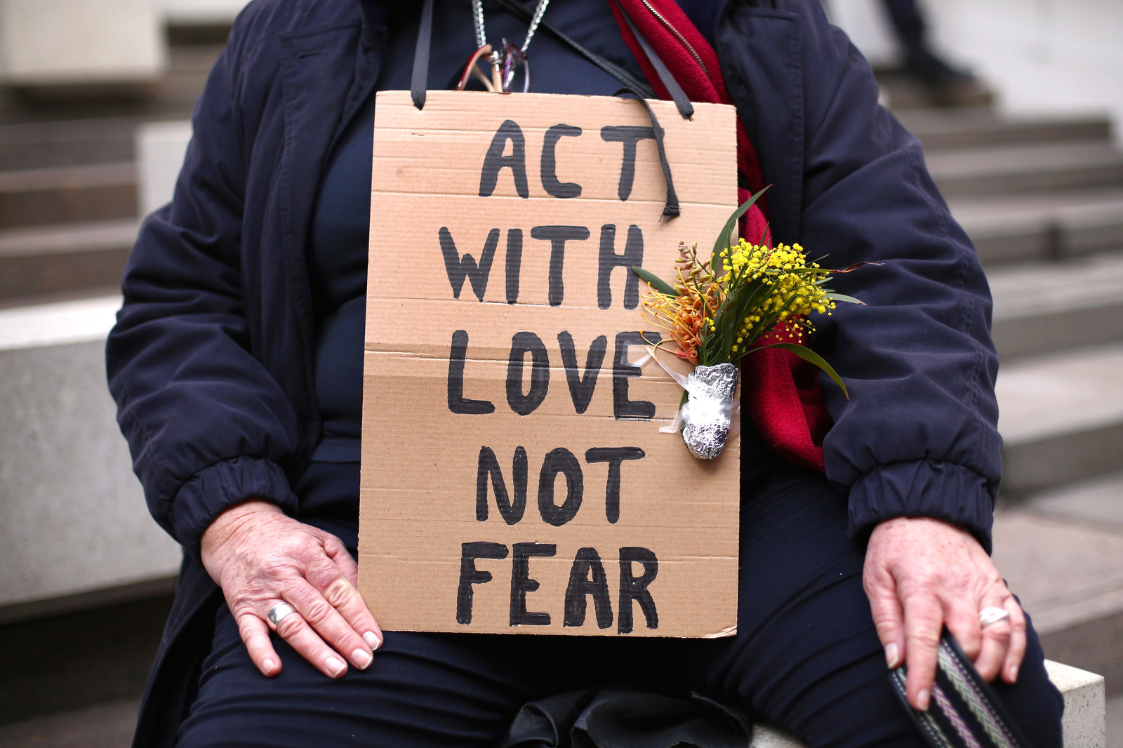 A protester's sign is seen during the counter protest against the 'Reclaim Australia' rally in Sydney, Australia. 'Reclaim Australia' grassroots rallies are being held across Australia to protest the alleged 'Islamisation' of Australia.