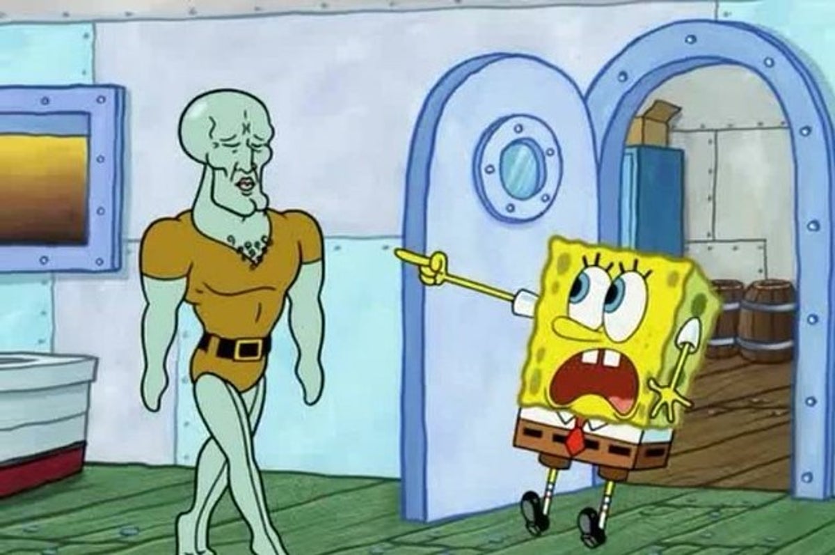 Spongebob hits Squidward in the face with a door on Make a GIF