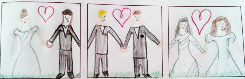 "Não importa o que você é, o que importa é o amor que você tem", escreveu a menina embaixo do desenho.