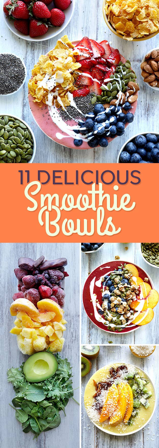 Smoothie bowls are what they sound like, but they're better. You can create pretty much any combo of flavors that you want and then top it with your favorite fruits and other crunchy things like cereal and nuts. This means it's more satisfying than a regular smoothie because you can't down it 10 seconds.Smoothie bowls are a huge thing on Instagram and are super trendy because they are so pretty. If you've gotten hooked on açai bowls at your local juice shop, these are basically the same thing. A smoothie bowl is just an açai bowl without the açai.PRO TIP: If you want to make a pretty design, add the heaviest ingredients last.