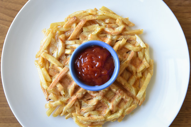 french fries in waffle maker