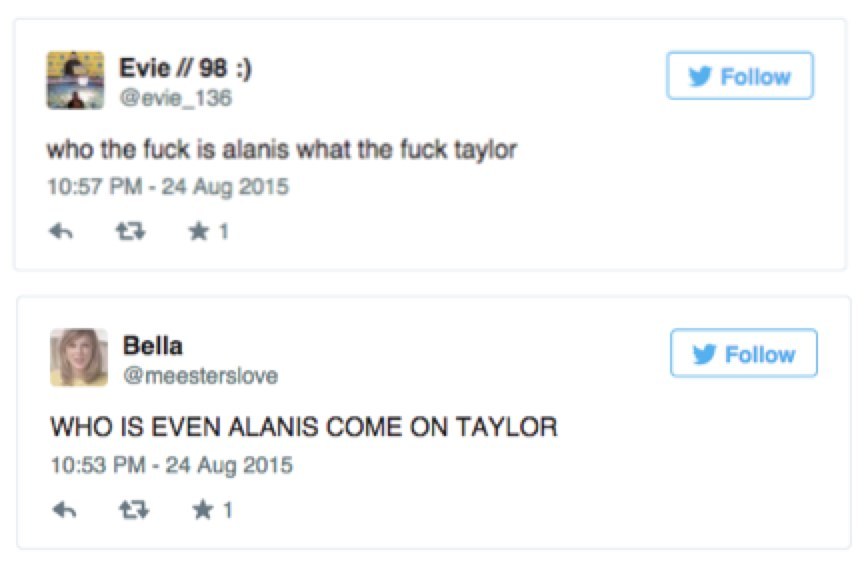 Queue the crickets and angsty tweets from her younger fans. (BUT CLEARLY NOT 90'S ANGST)