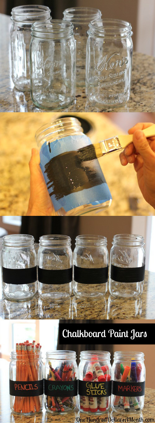 Chalkboard paint + mason jars = DIY heaven. Put all their school supplies in one centralized location so it's easier for your kids when homework time comes around. Make yours here.