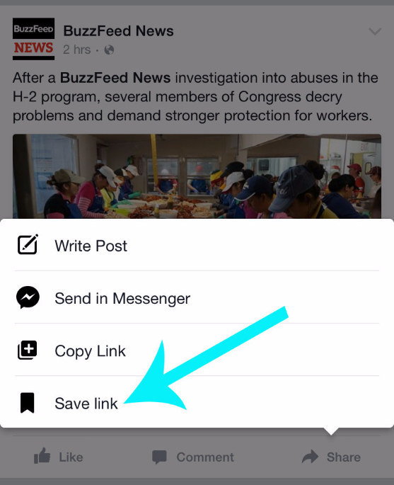 Use Facebook's built-in read-it-later bookmark feature.