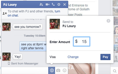 Quickly send money via Messenger.