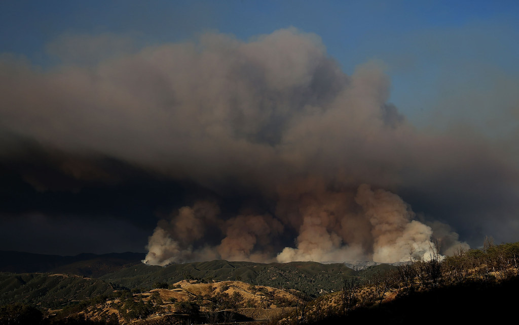 A massive plume of smoke rises from the Rocky Fire on August 3, 2015 near Clearlake, California.