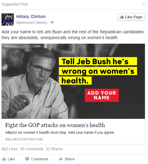 One of the new Clinton ads asks supporters to tell Bush "he's wrong on women's health."