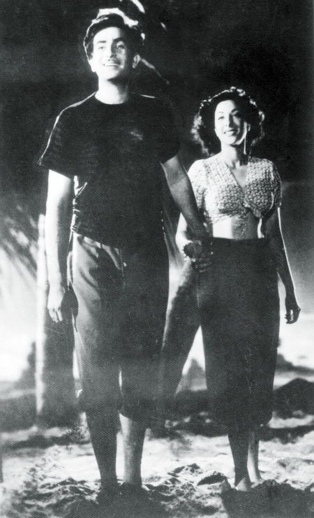 The women's fashion scene in 1950s was dominated by sarees and ghagra cholis. A new era was ushered in by Nargis who was the first actress to wear a swimsuit in mainstream cinema (Awaara), shocking the Indian audience in post-independence India.