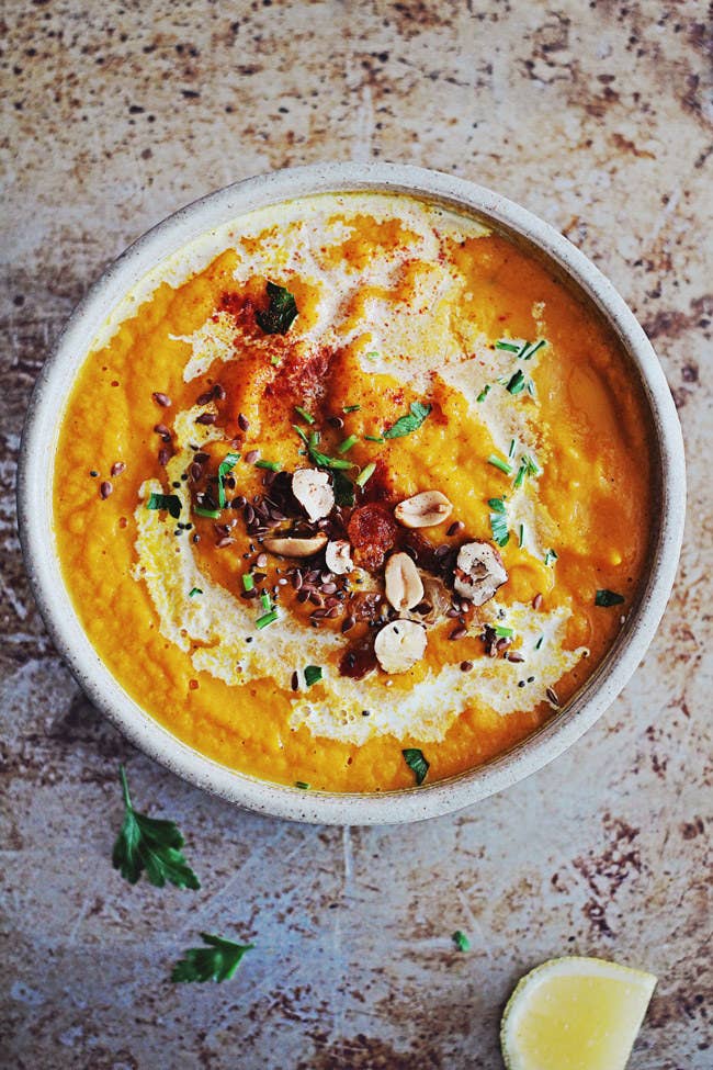 Warming and detoxing, this sweet potato soup is not only delicious, but also beautiful to look at! Get the recipe here.