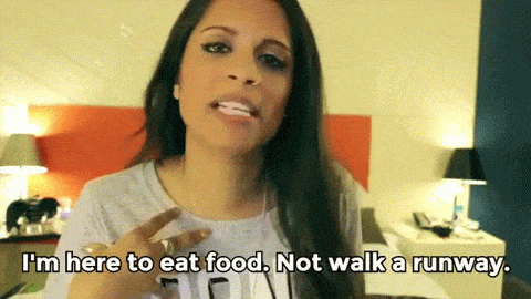 "All the carbs I'm about to eat are not going to agree with these skin tight jeans, okay?"