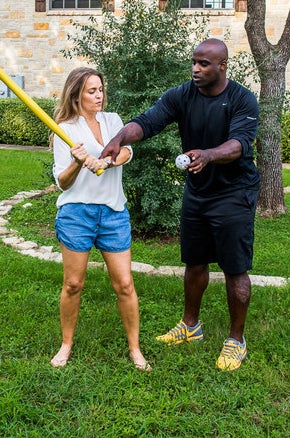 With his wife, Kristin, at home.