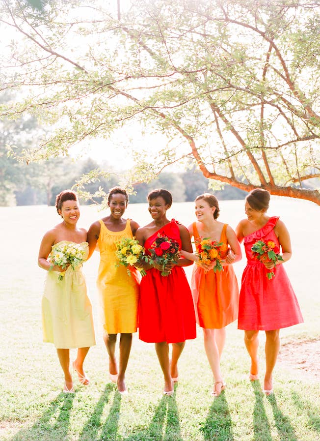 Yellow and red bridesmaid dresses 2025