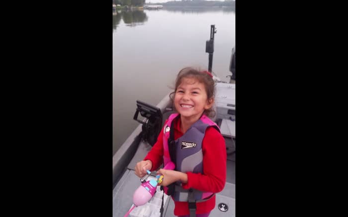 A Little Girl Caught A Five-Pound Bass With A Barbie Fishing Rod