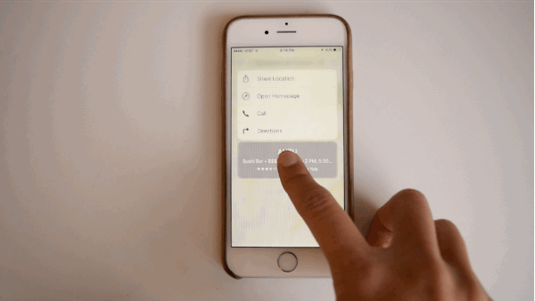 In Maps, press down on any location (restaurant, store, etc.) to get directions, call, or share its location. If you tap on the business's name, you can view Yelp information like reviews, hours, and price.