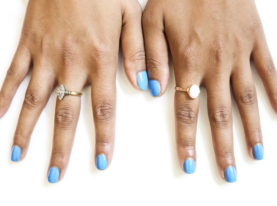 Remee wearing KIKO nail lacquer in &quot;Cerulean Blue&quot;.