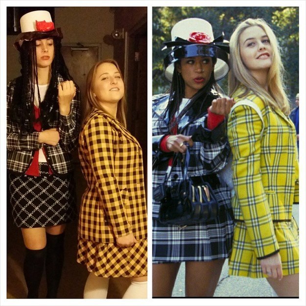 Two girls in plaid suits