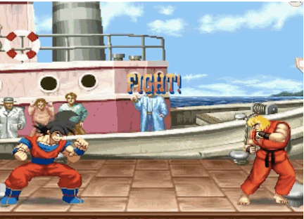 According to a YouTube comment by GamebillStudio, fighting game engines Mugen and WinKawaks were used to transport Goku into Street Fighter II.