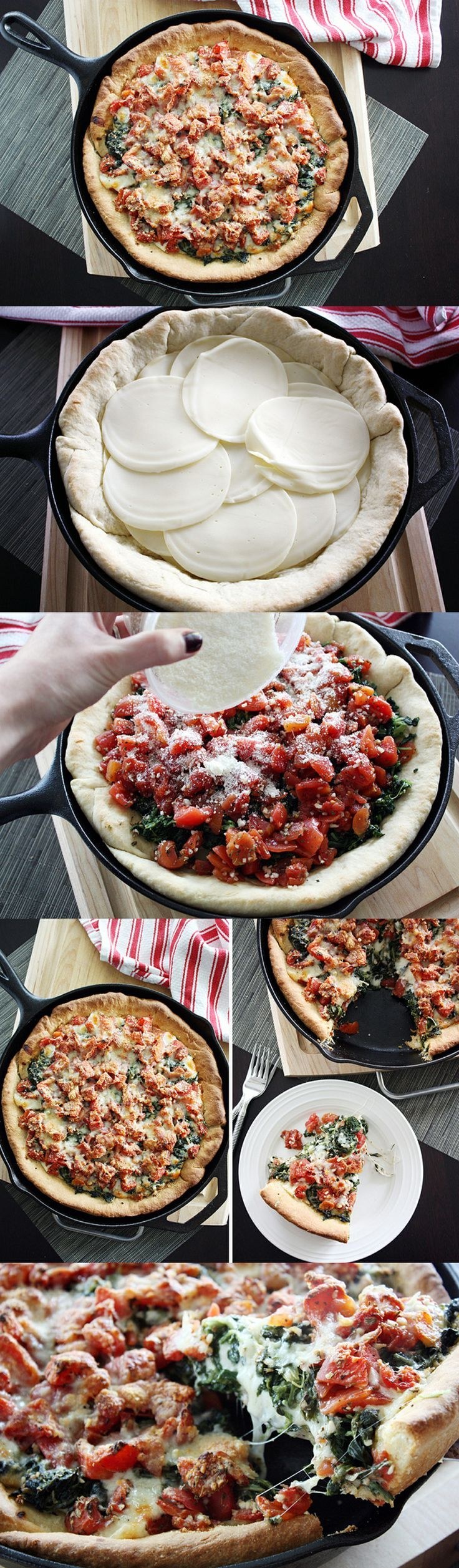 Deep Dish Spinach + Tomato Pizza Pie