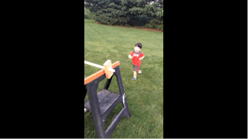 Ken told BuzzFeed, "It took me about an hour or so, to come up with the obstacles and the layout of the course. The ideas came from watching American Ninja Warrior along with him and trying to adapt more manageable obstacles for his size."