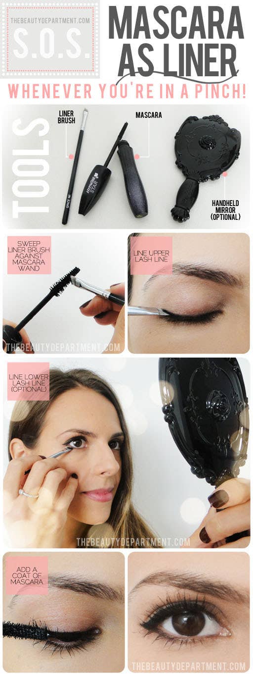 Use your liner brush to swipe a bit of mascara, and use it to line your upper lashes. Get the full instructions here. Mirenesse iCurl Mascara works wonders and does double duty.