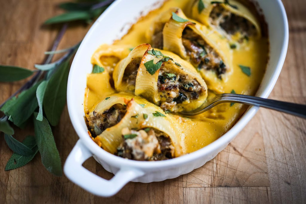 A creamy pumpkin sauce for your stuffed shells just makes sense.Recipe here.