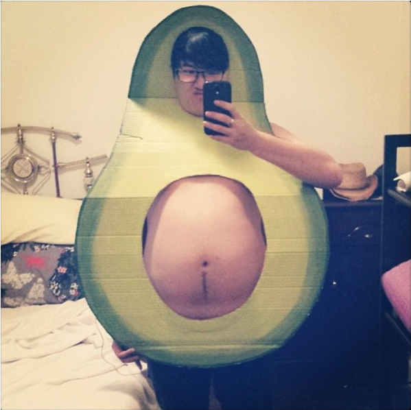 Materials needed: A piece of cardboard, paint, and your own belly!