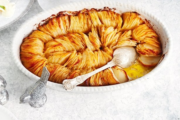 A classier take on the classic scalloped potatoes. Recipe here.