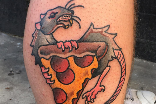 Minimalistic style pizza slice tattoo located on the